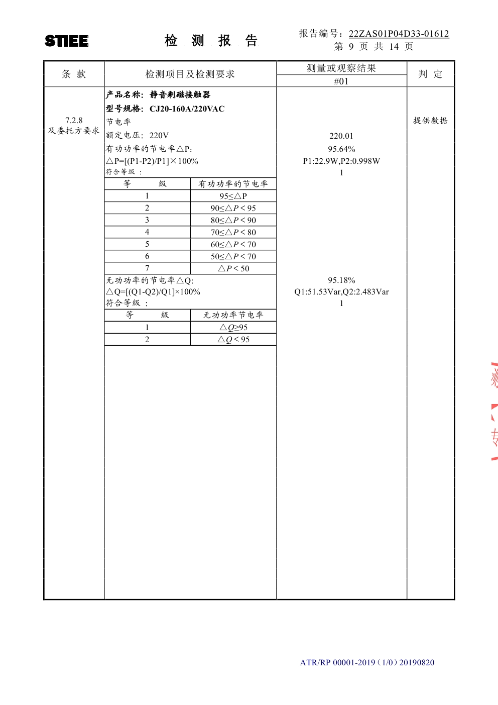 静音剩磁接触器 检测报告