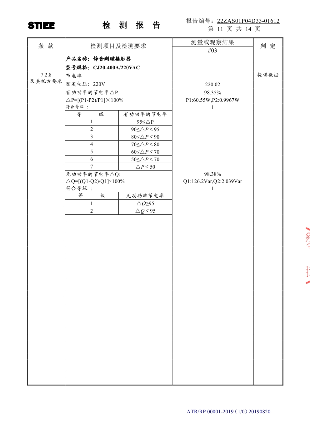 静音剩磁接触器 检测报告